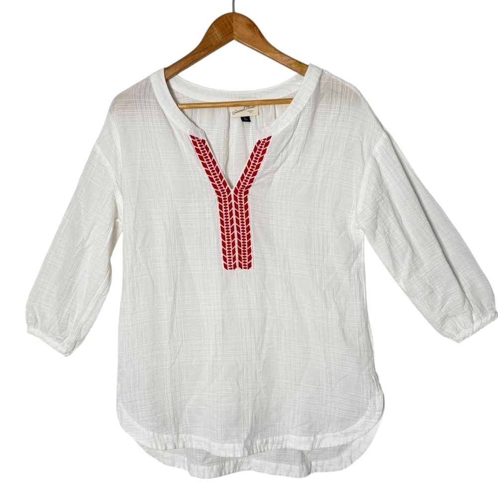 Womens Embroidered Peasant Blouse Size XS White BOHO Cotton Lightweight